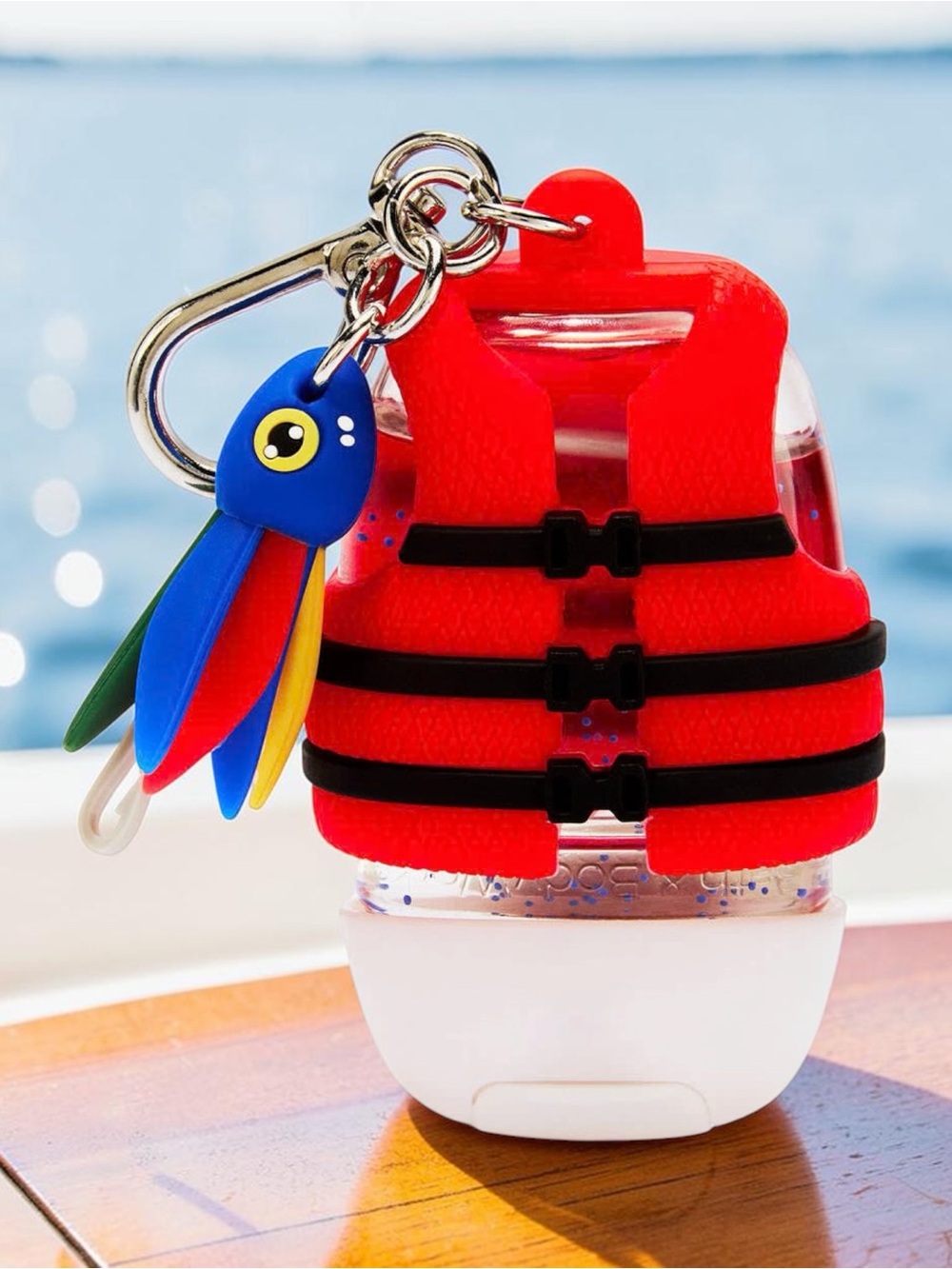 Bath & Body Works Red Life Vest Keychain with Colorful Parrot Charm